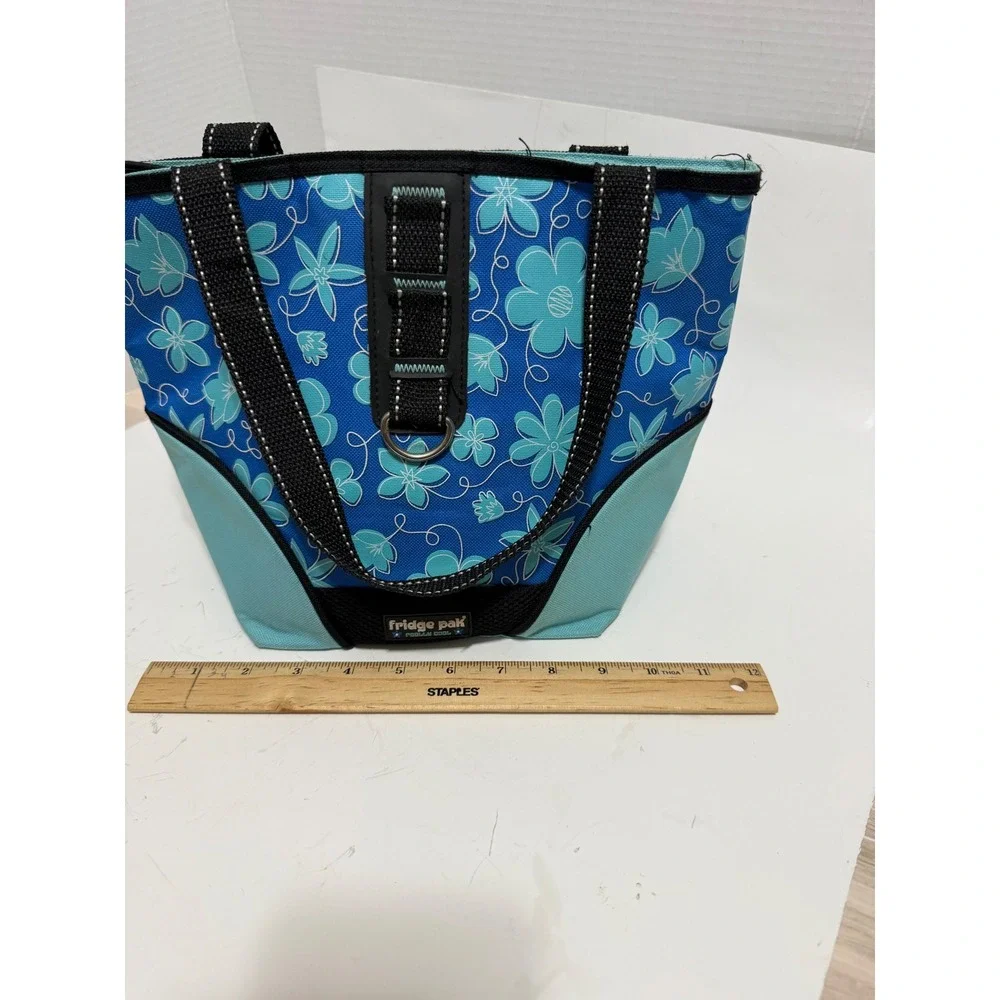 Fridge Pak Really Cool Blue Teal Floral Insulated Lunch Tote Bag Zippered Canvas